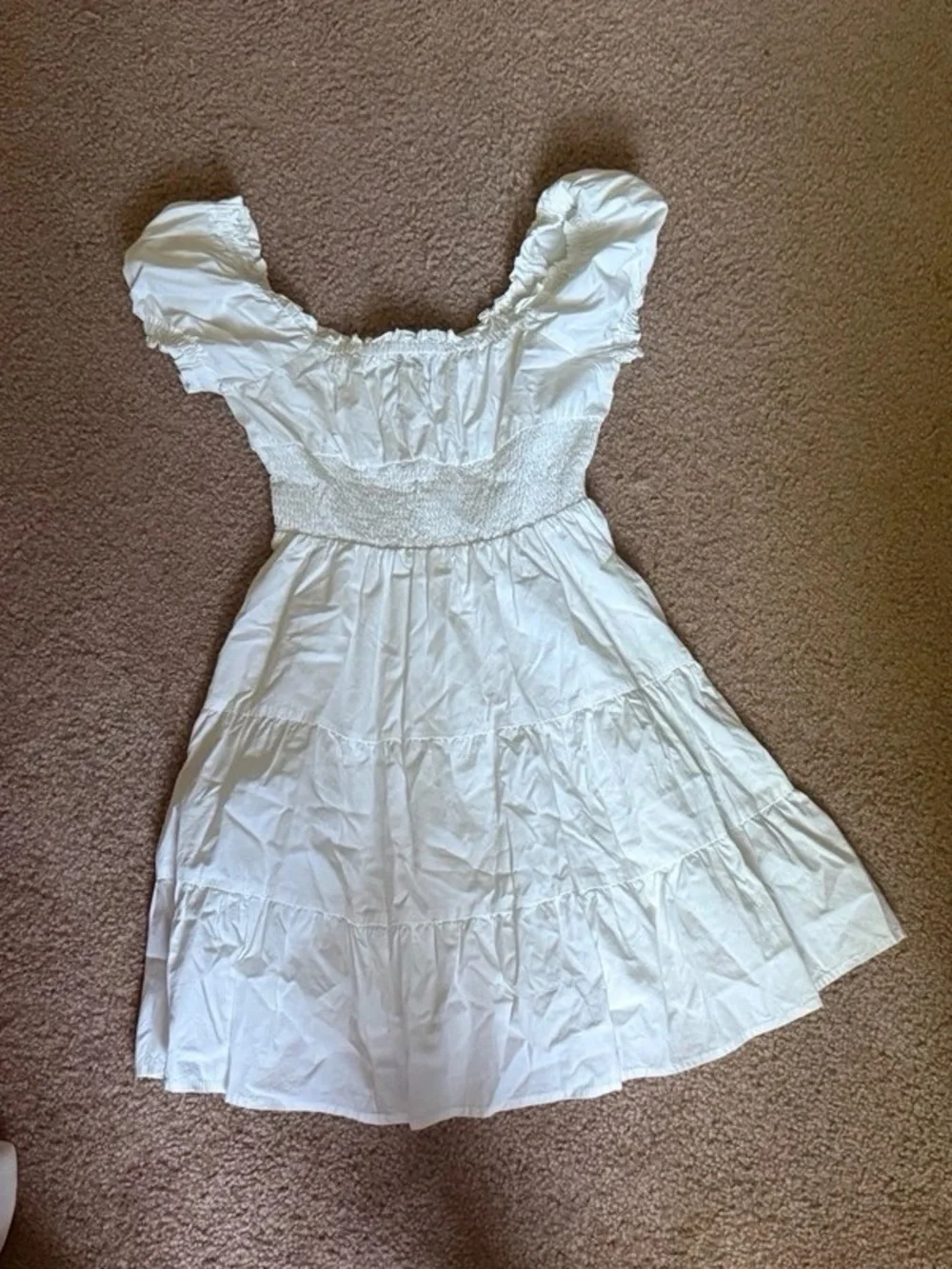 White Smocked Waist Peasant Dress - Picture 1 of 1
